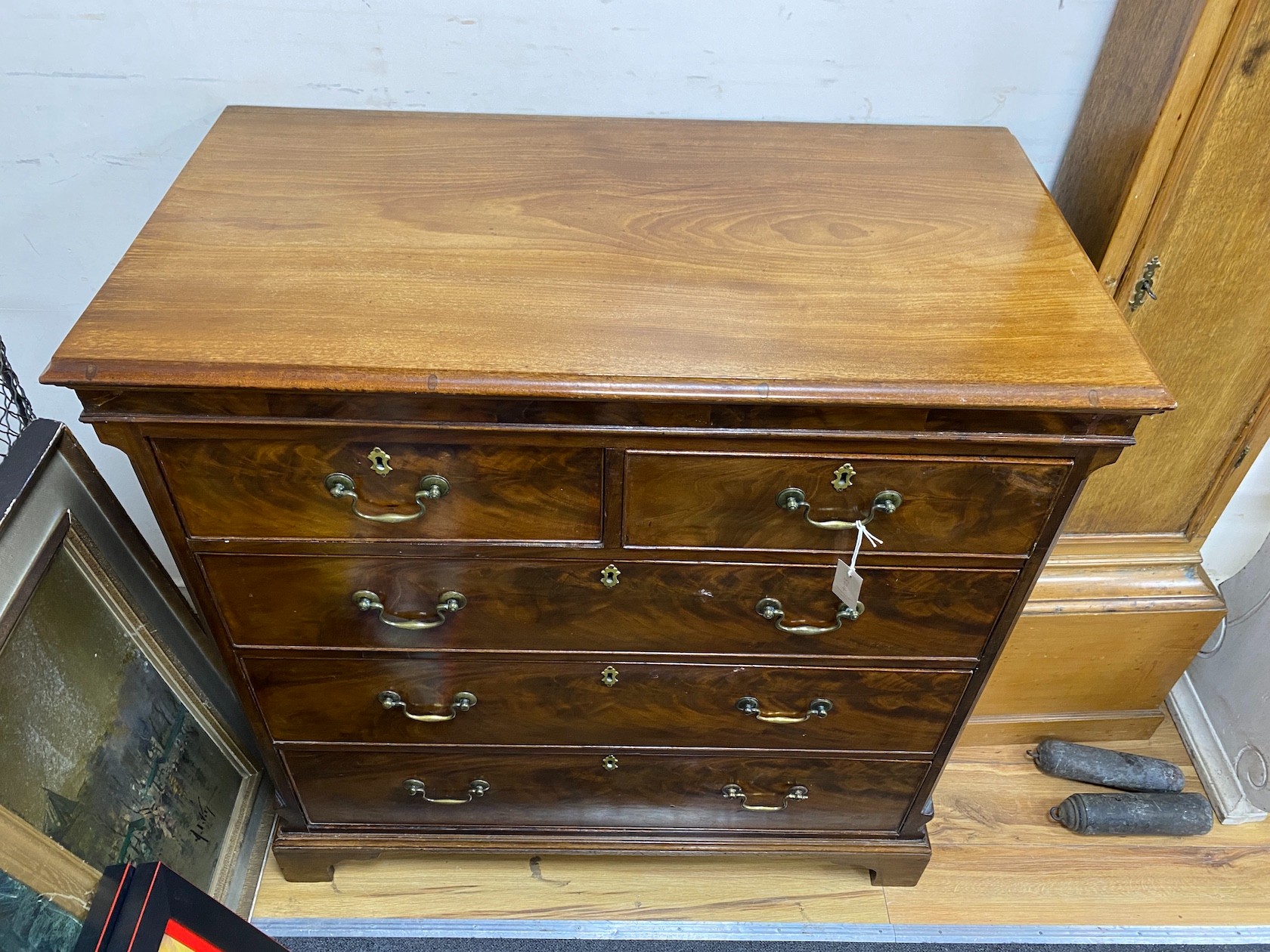A George III mahogany chest, formerly a tallboy top section, width 105cm, depth 56cm, height 108cm